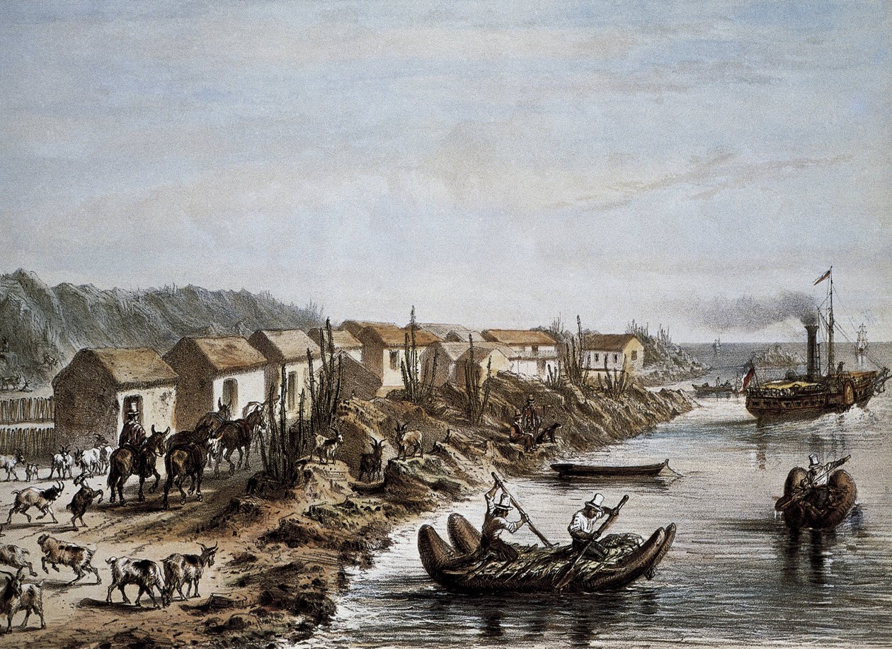 Chile (1854). Port Huasco. Litografia. autorstwa Artist Unknown
