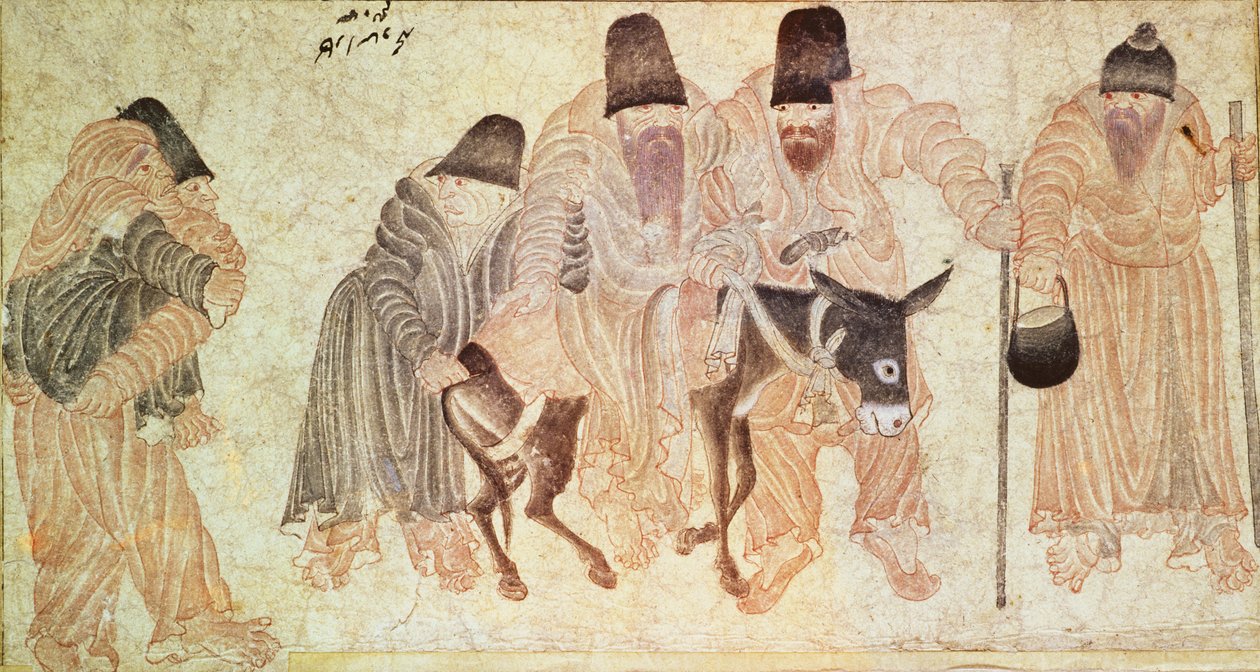 Mongolscy nomadzi z osłem (pergamin) autorstwa Artist Unknown