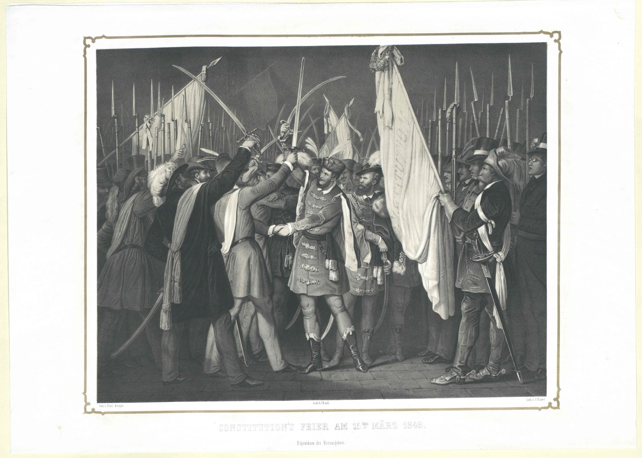 Z ceremonii uchwalenia konstytucji 15 marca 1848 r. autorstwa Artist Unknown