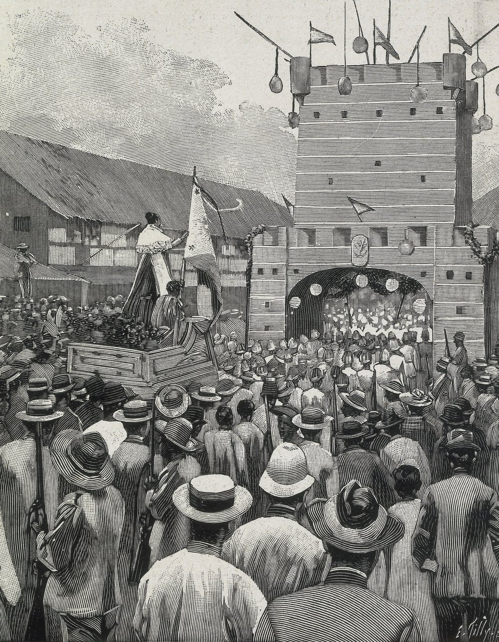 Filipiny (1899). Protest w Manili. (rycina) autorstwa Artist Unknown