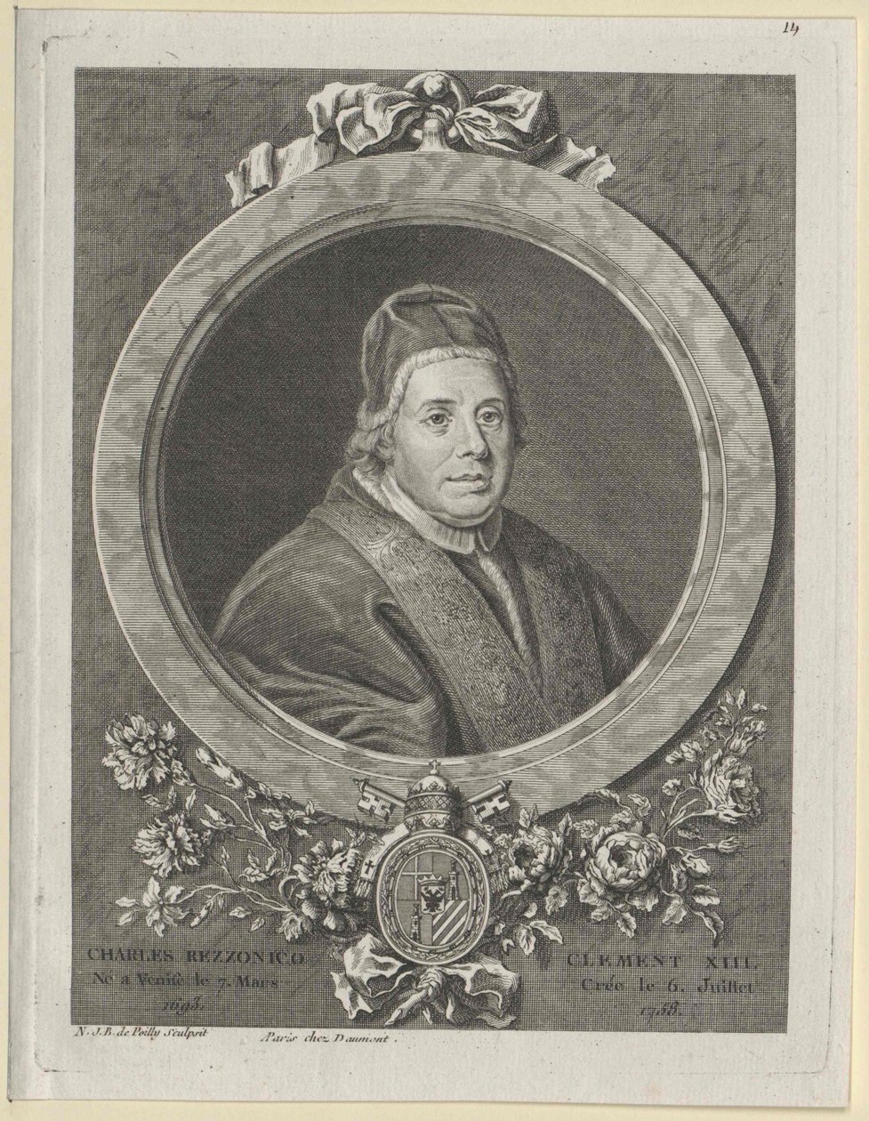 Papież Klemens XIII (druk) autorstwa Artist Unknown