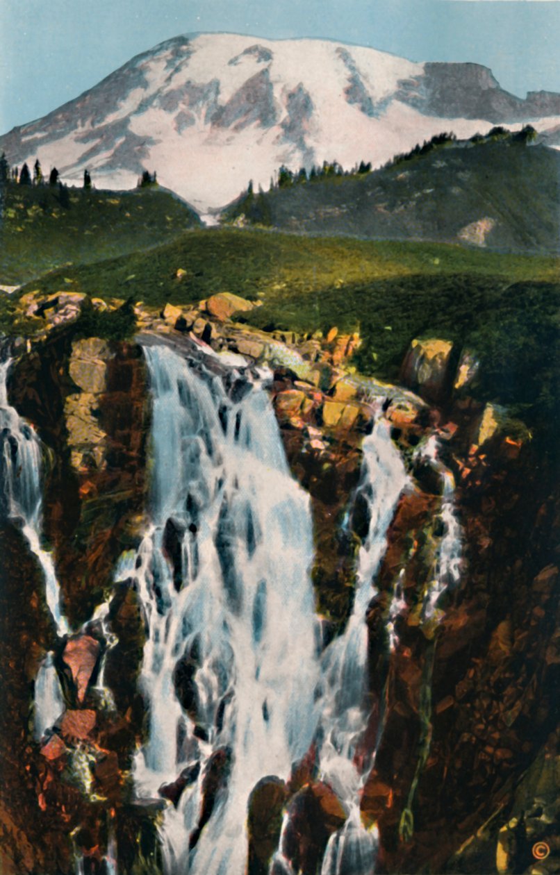 Myrtle Falls i Mount Rainier, c1916 autorstwa Asahel Curtis