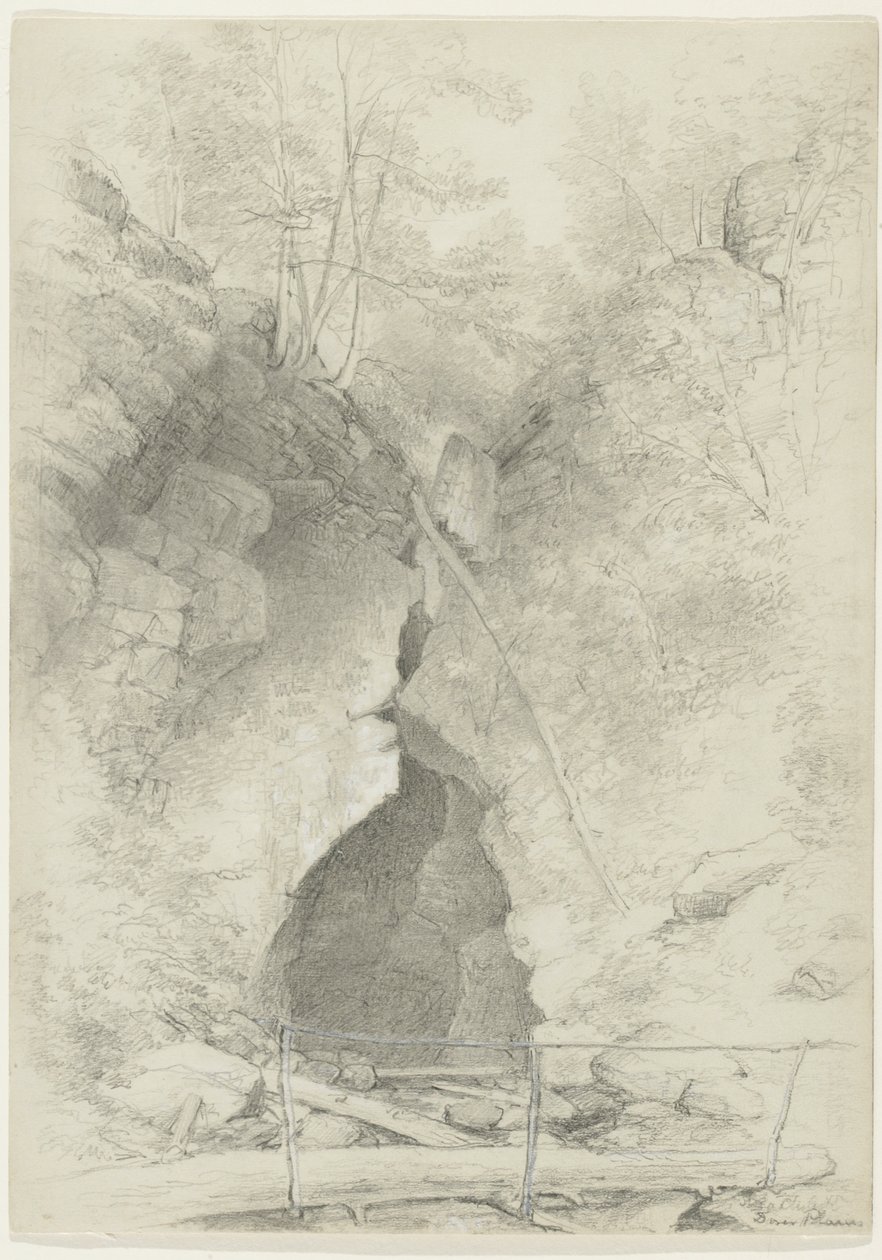 Dover Stone Church, Dover Plains, Nowy Jork, 1847 (grafitowo-biały gwasz na szarym papierze, oprawiony na kartonie) autorstwa Asher Brown Durand