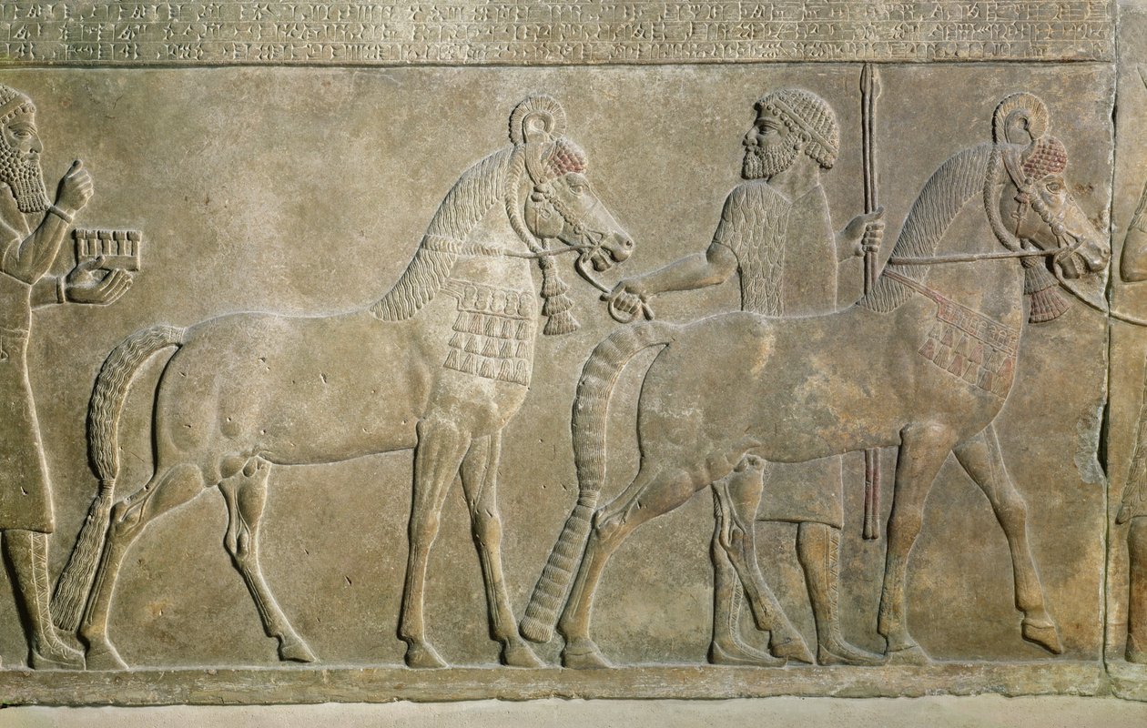 Relief przedstawiający dopływy Sargona II, z Pałacu Sargona II w Chorsabadzie w Iraku (gips) autorstwa Assyrian