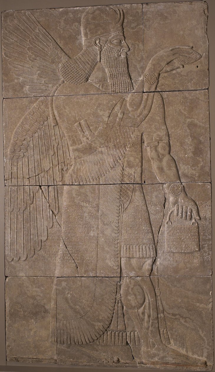 Relief z uskrzydlonym geniuszem, 883-59 p.n.e. (alabaster) autorstwa Assyrian