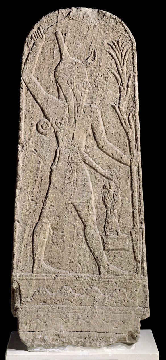 Bóg burzy Baal z piorunem, z Ugarit (Ras Shamra) ok. 1350-1250 pne (piaskowiec) autorstwa Assyrian School