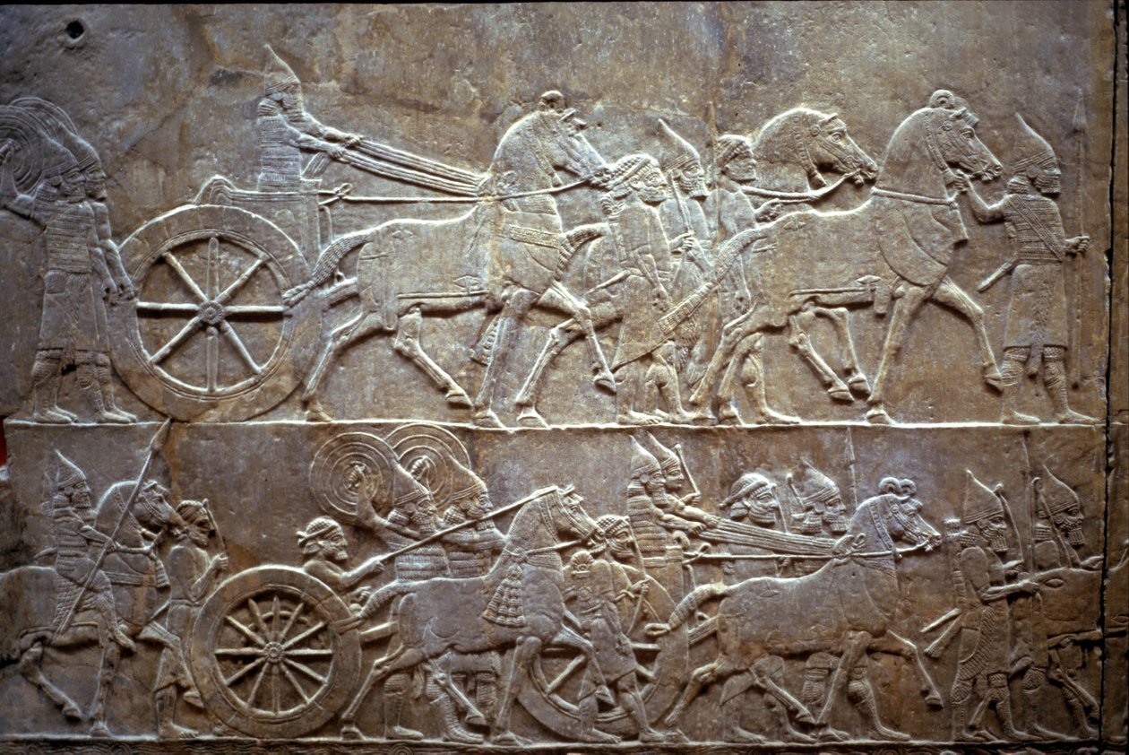 Asurbanipal w bitwie pod Til-Tuba, 650-620 pne autorstwa Assyrian