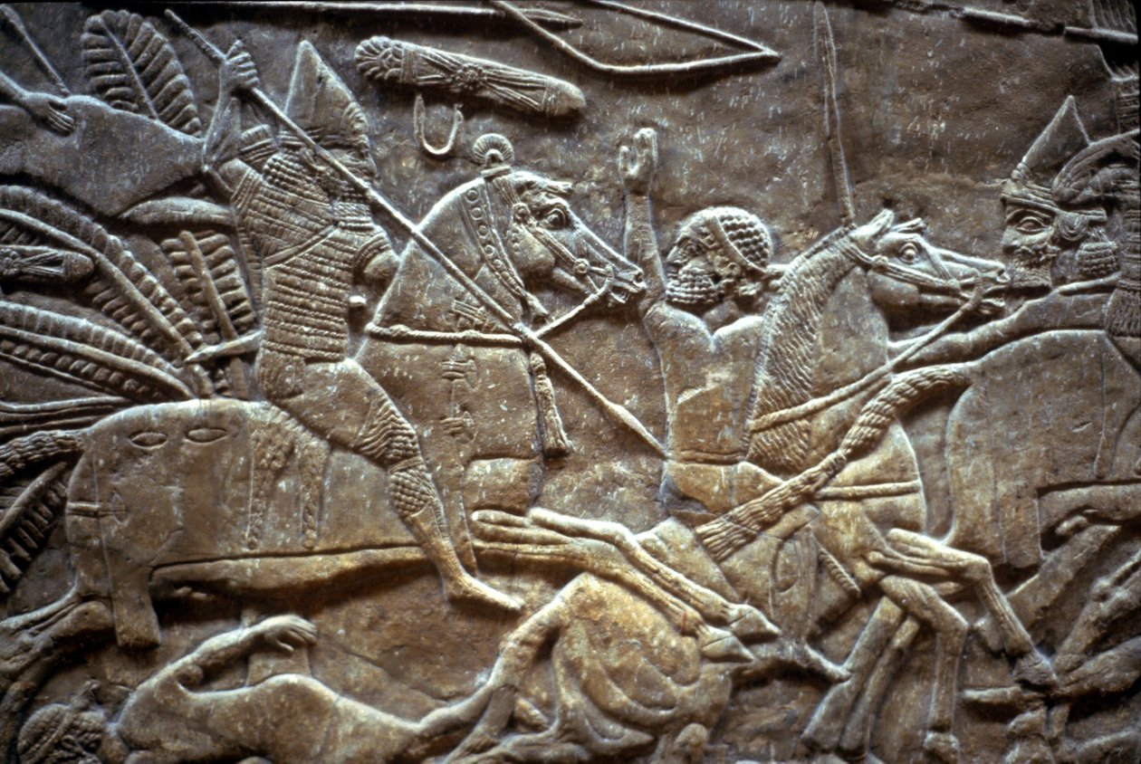 Asurbanipal w bitwie pod Til-Tuba, 650-620 pne autorstwa Assyrian