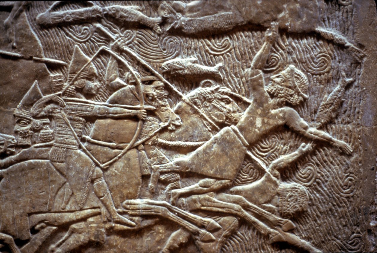 Asurbanipal w bitwie pod Til-Tuba, 650-620 pne autorstwa Assyrian