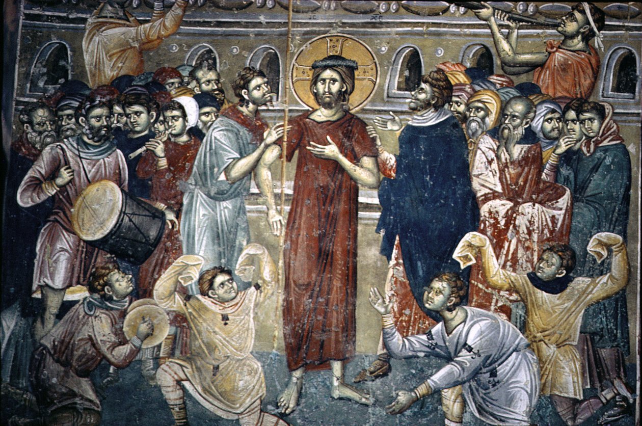 Naśmiewanie się z Chrystusa, 1316-18 autorstwa Astrapas and Eutychios