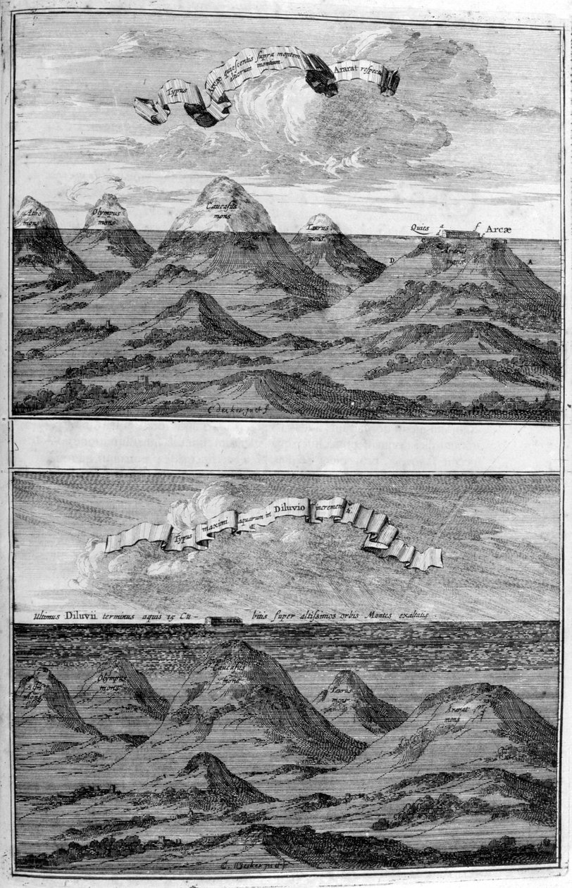 Wynik potopu, 1675 autorstwa Athanasius Kircher