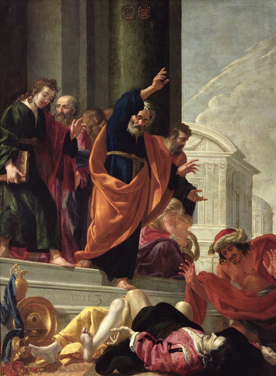 Śmierć Safiry i Ananiasza, ok. 1632 autorstwa Aubin Vouet