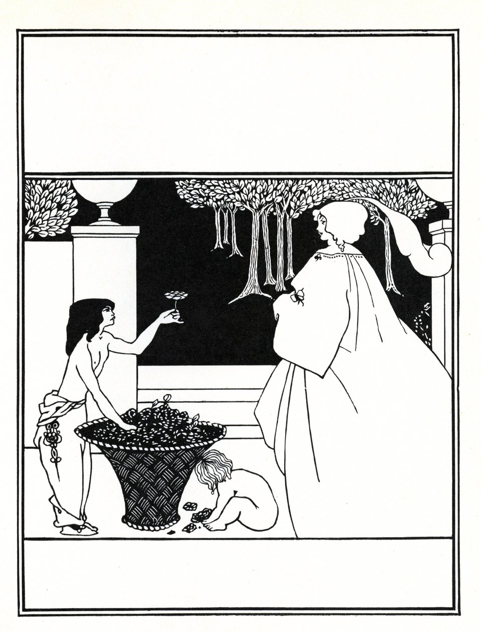 Projekt (niewykorzystany) okładki IV tomu "Żółtej książki", 1899 r. autorstwa Aubrey Beardsley