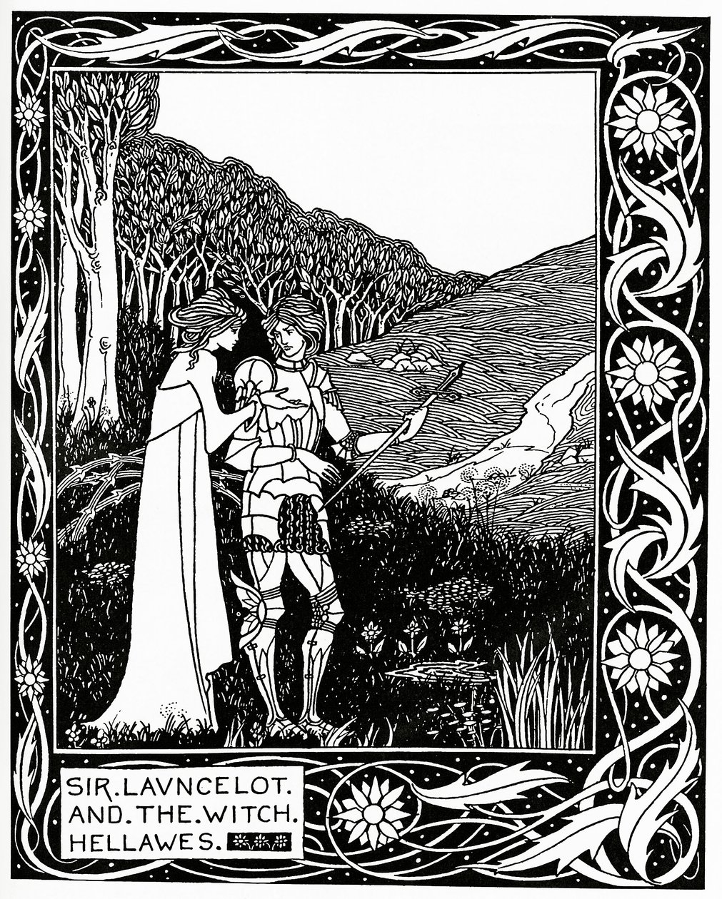 Sir Launcelot i wiedźma Hellawes 1870 autorstwa Aubrey Beardsley