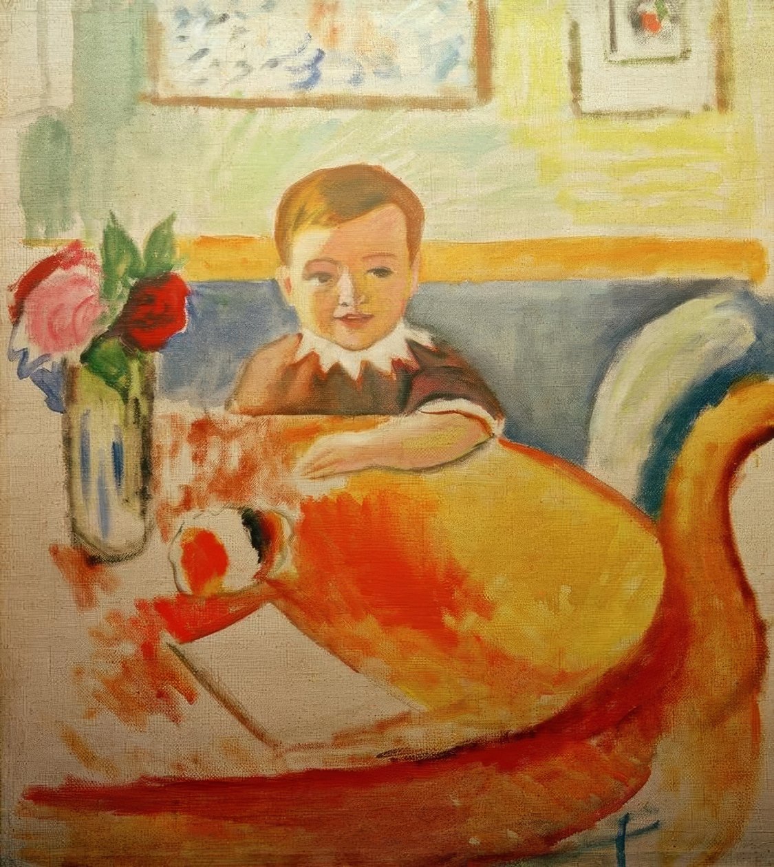 Portret Waltera Macke z bukietem róż autorstwa August Macke