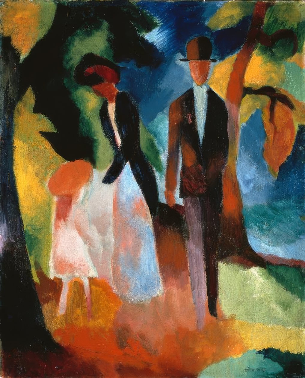 Ludzie nad błękitnym jeziorem autorstwa August Macke