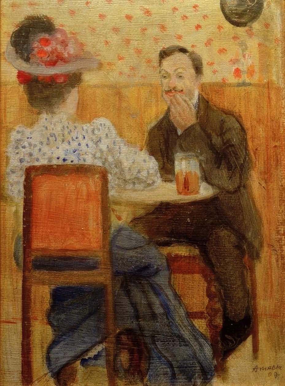 Para przy stole piwnym autorstwa August Macke