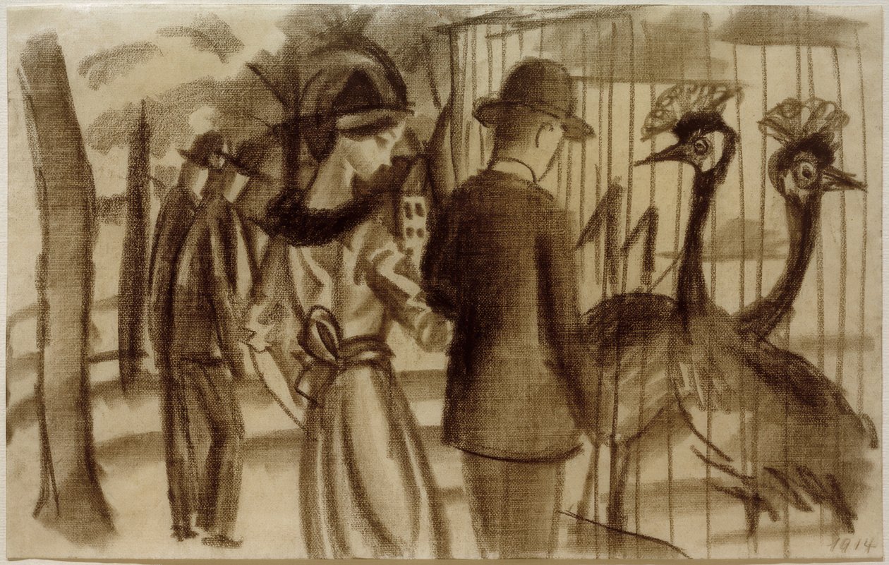 Para z koronowanymi żurawiami autorstwa August Macke