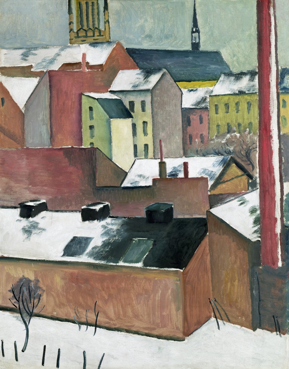 Kościół Mariacki w Bonn w Śniegu, 1911 (olej na papierze) autorstwa August Macke