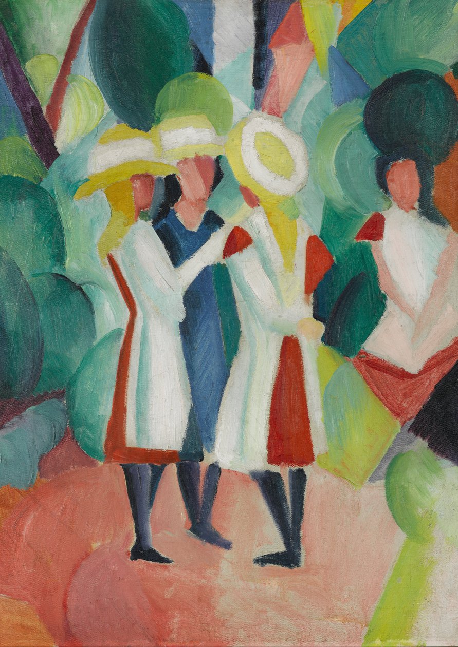 Trzy dziewczyny w żółtych słomkowych kapeluszach I autorstwa August Macke