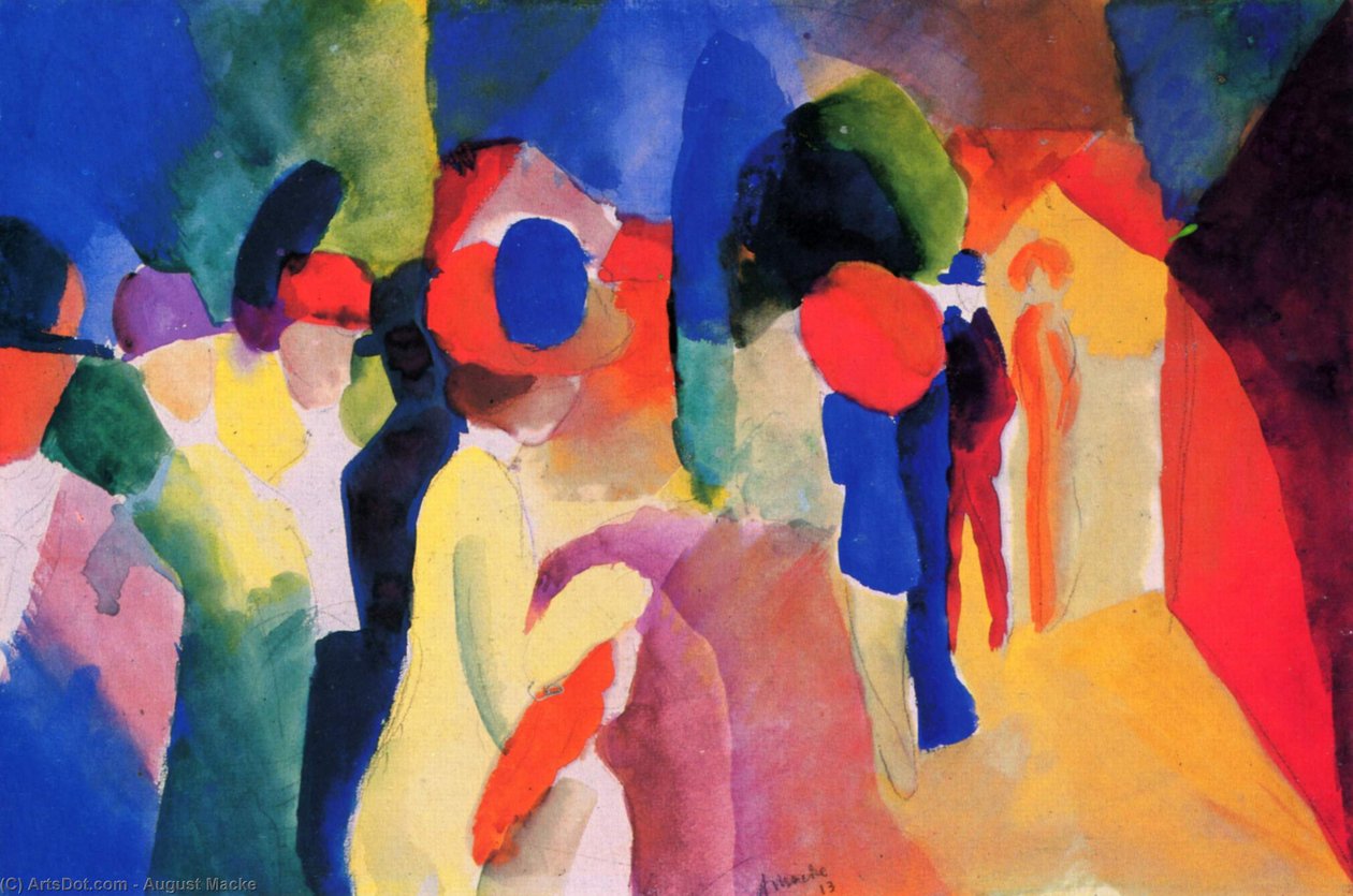 kobieta w żółtej kurtce autorstwa August Macke