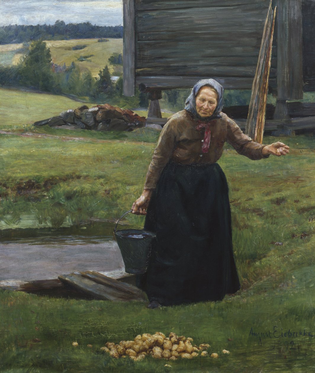Mycie ziemniaków autorstwa August Eiebakke