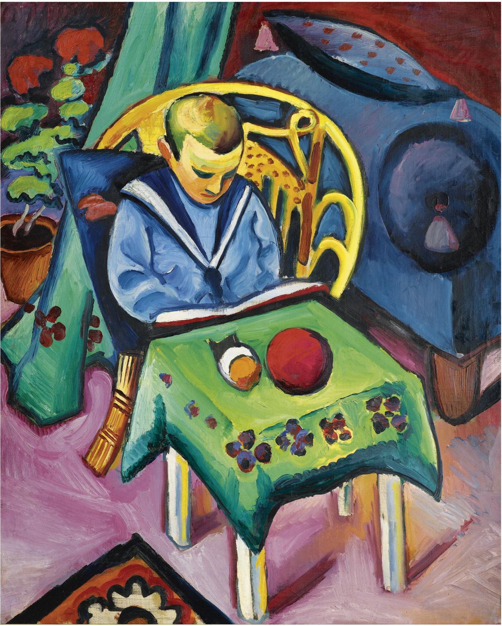 Chłopiec z książką i zabawkami, 1912 autorstwa August Macke