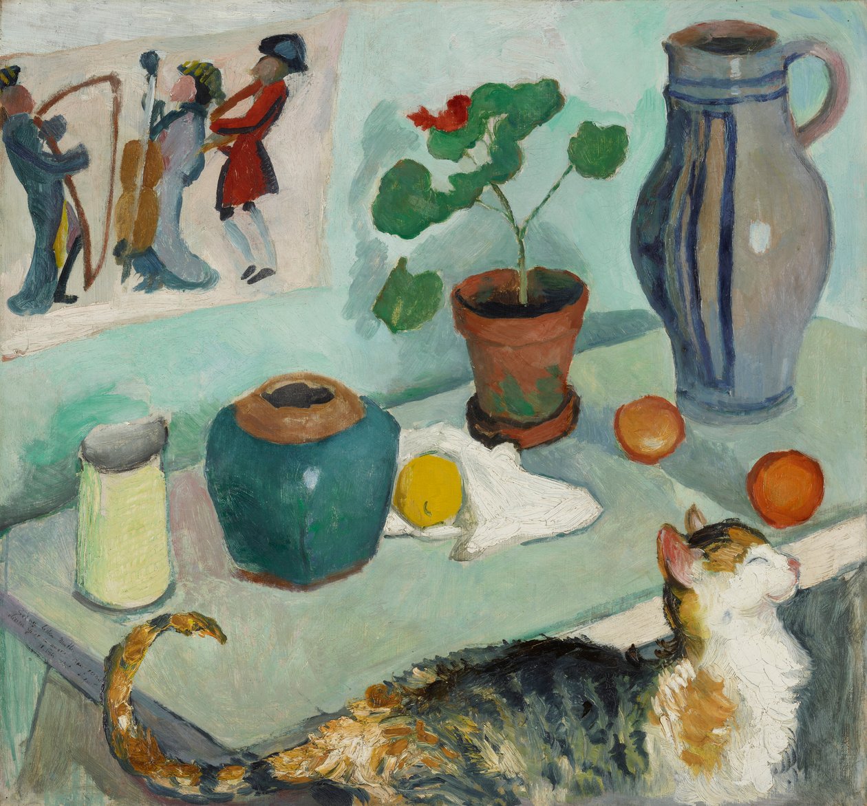 Krzesło Duch w domu: Martwa natura z kotem autorstwa August Macke