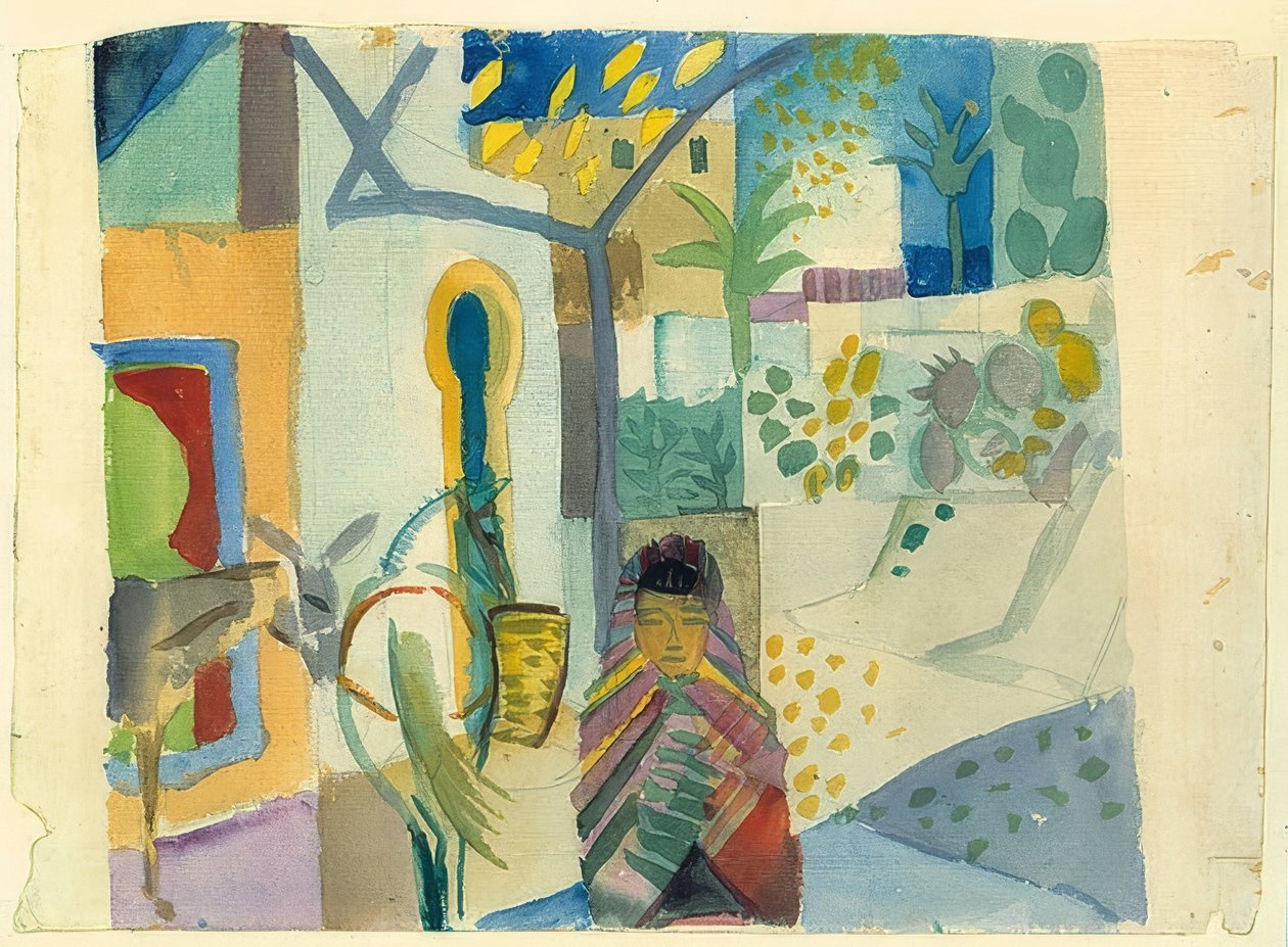 Dziewczyna z koniem i osłem. 1914 autorstwa August Macke