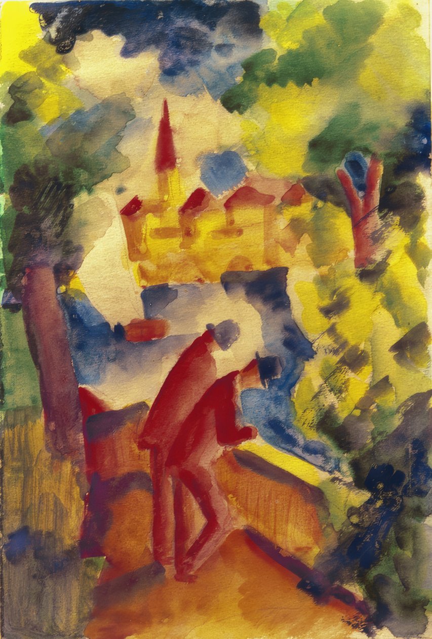 Mężczyźni na ulicy nad jeziorem autorstwa August Macke
