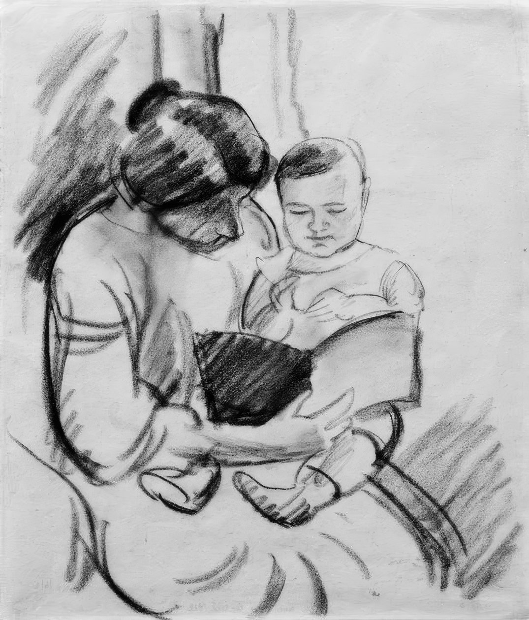 Matka z dzieckiem, czytanie (Elisabeth i Walterchen autorstwa August Macke