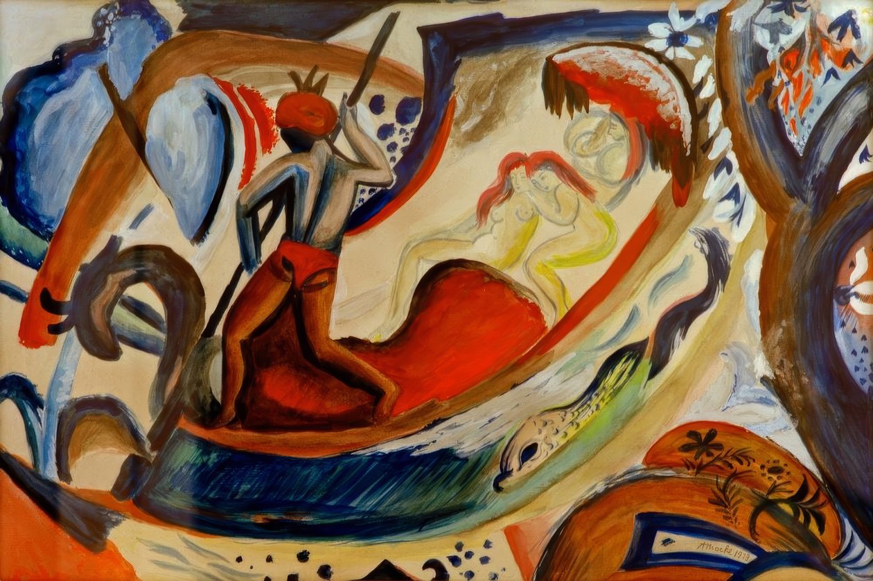 Nagie dziewczyny w łodzi autorstwa August Macke