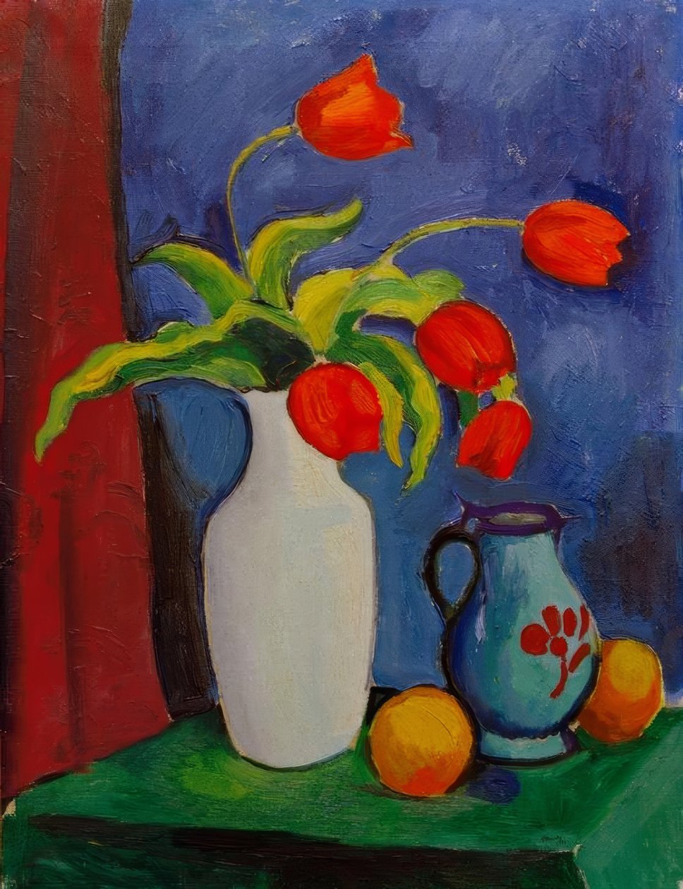 Czerwone tulipany w białym wazonie autorstwa August Macke