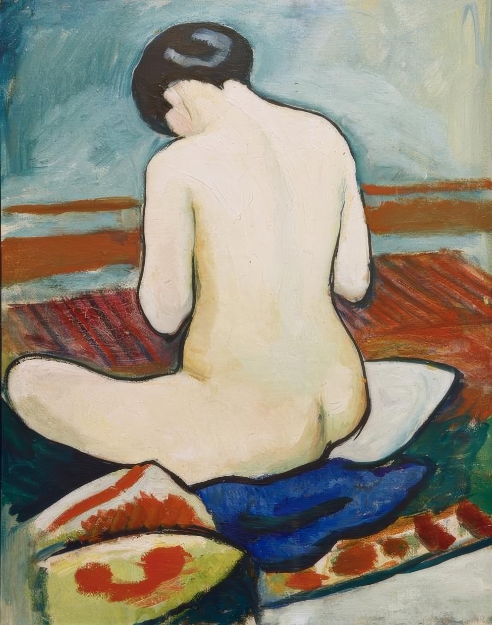 Siedząc nago z poduszkami autorstwa August Macke