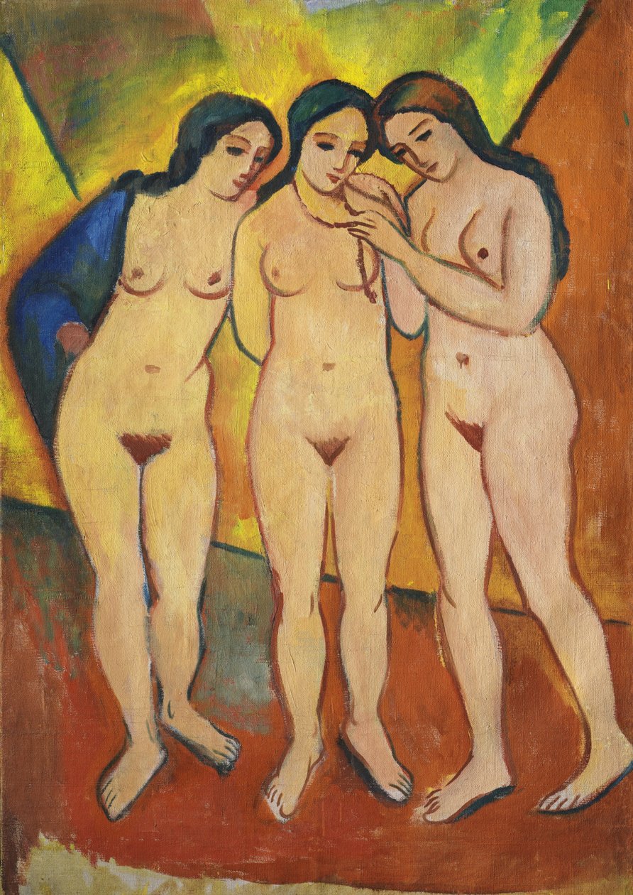 Trzy akty, pomarańczowy i czerwony, 1912 autorstwa August Macke