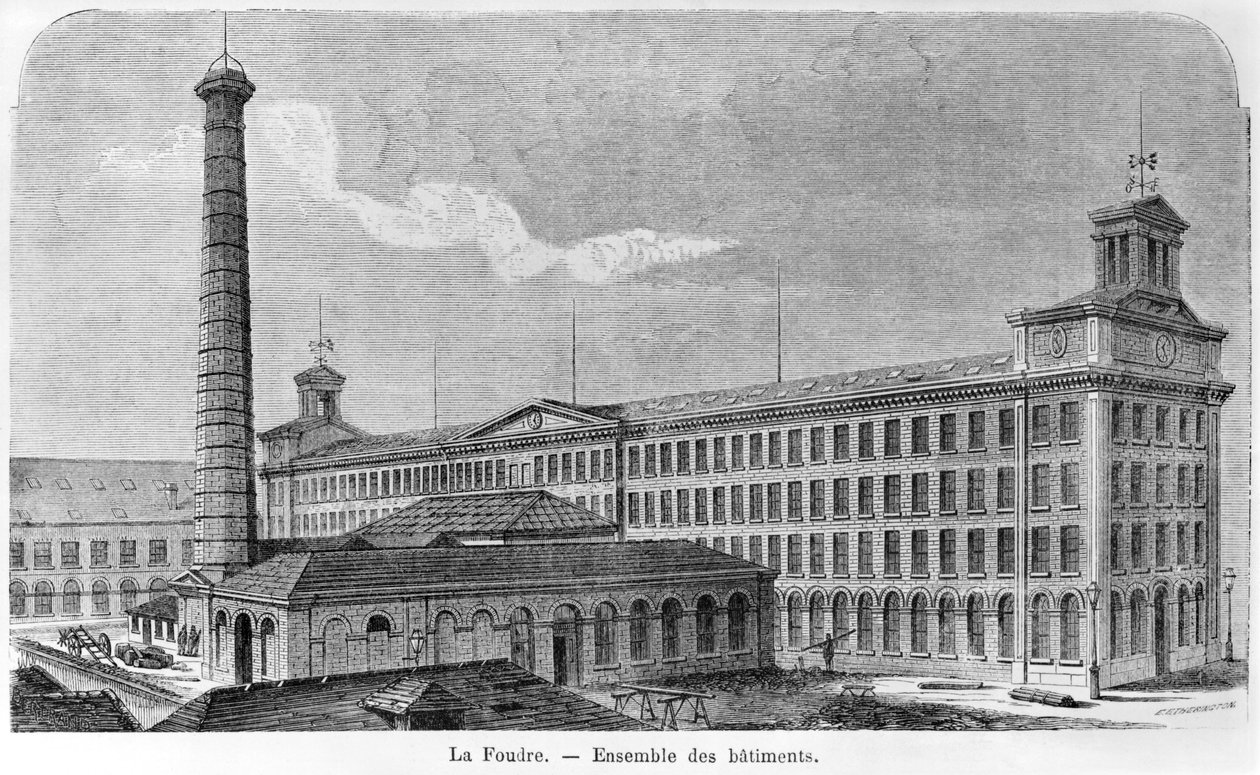Przędzalnia bawełny "La Foudre", ilustracja z "Les Grandes Usines" Juliena Turgana, rytowana przez Edwarda Etheringtona (fl.1860) koniec XIX w. autorstwa Auguste Bertrand
