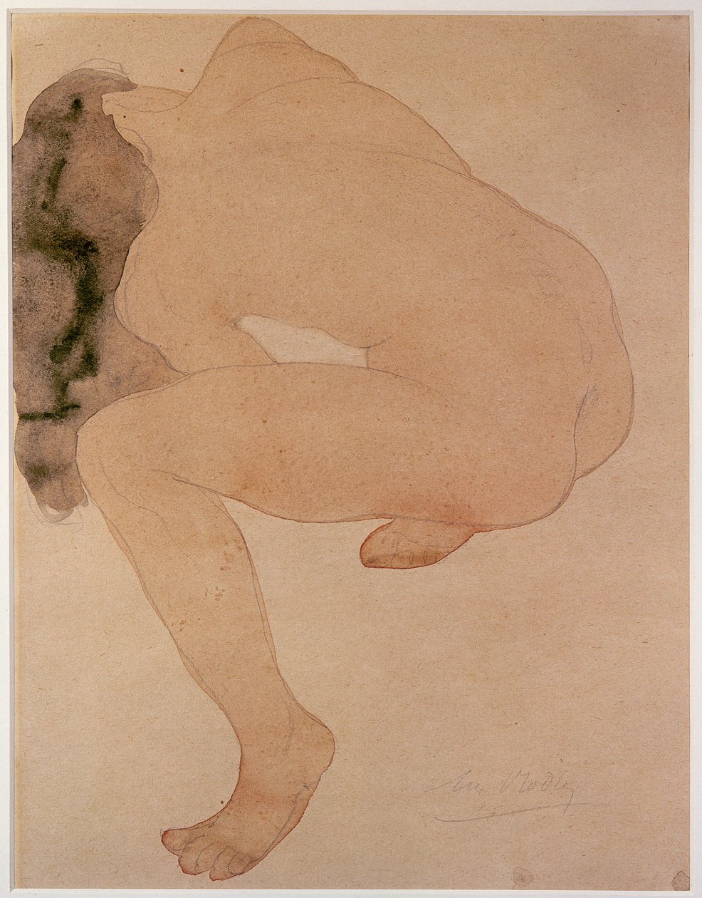 Siedzący akt pochylający się (ołówek i wc na papierze) autorstwa Auguste Rodin