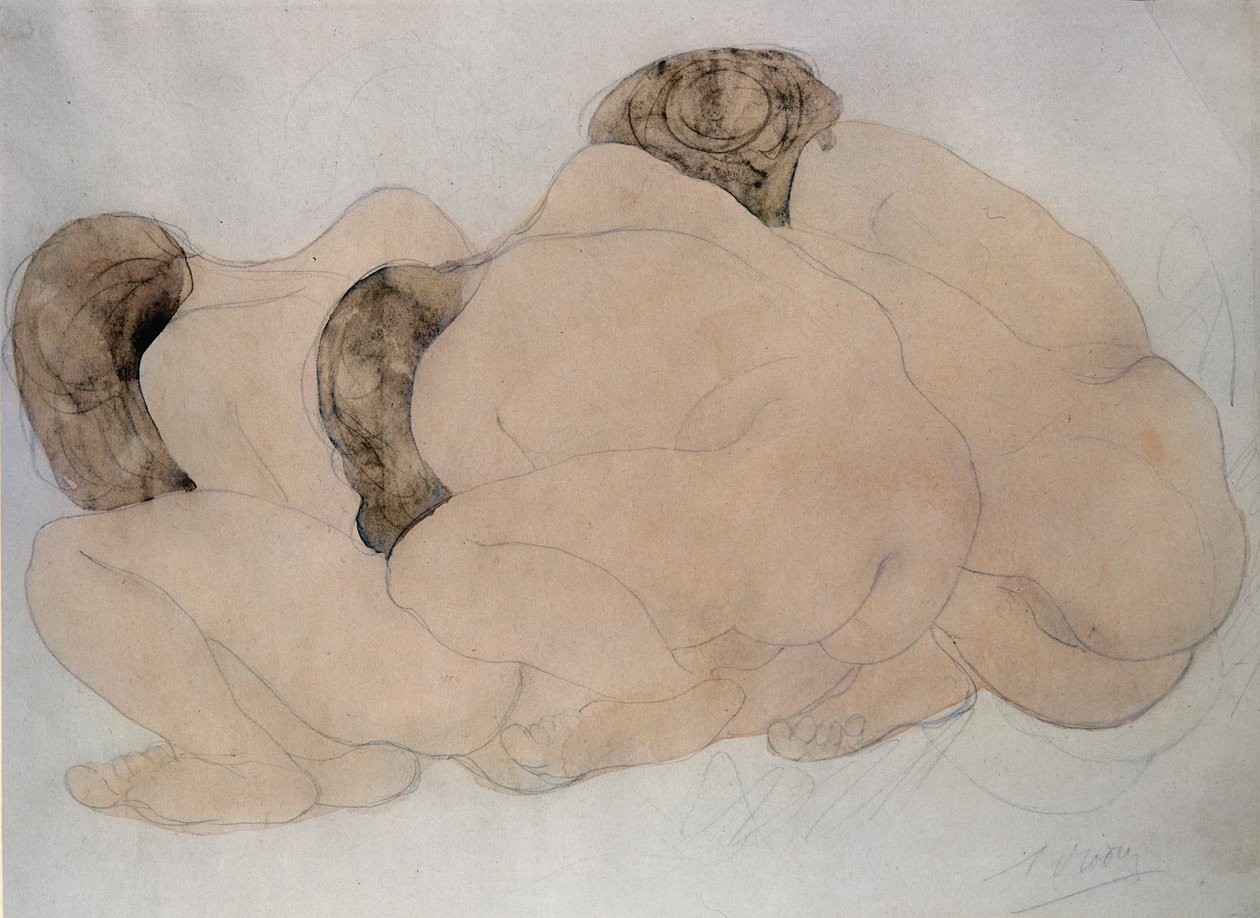 Trzy głazy (ołówek i wc na papierze) autorstwa Auguste Rodin