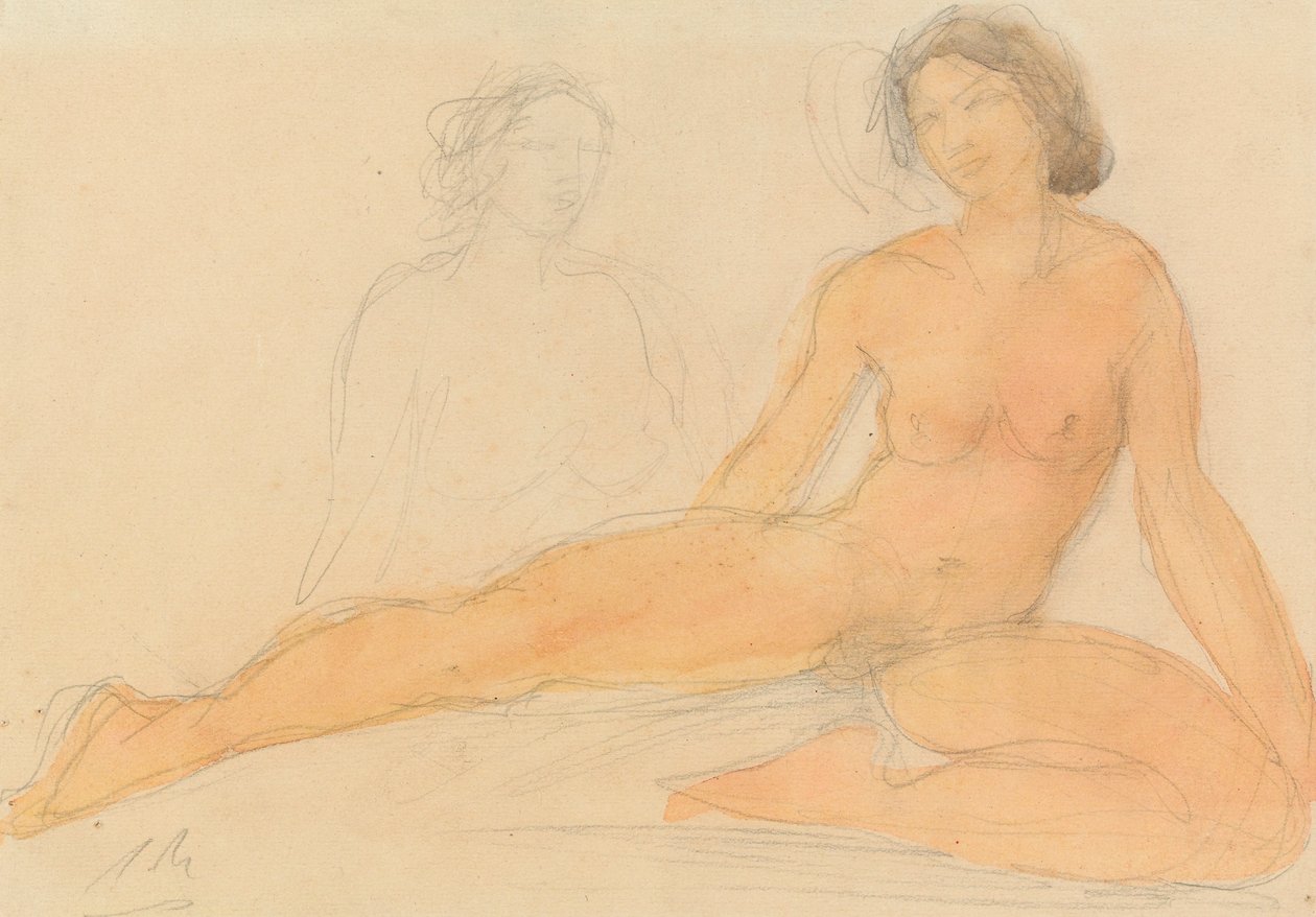 Dwie siedzące akty (grafit i wc na papierze) autorstwa Auguste Rodin