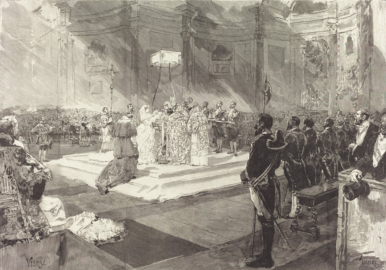 Królewski chrzest na dworze hiszpańskim, 1882 r. autorstwa Auguste Lepere