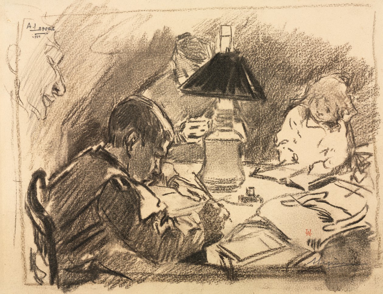 Wokół lampy, 1888. autorstwa Auguste Louis Lepère