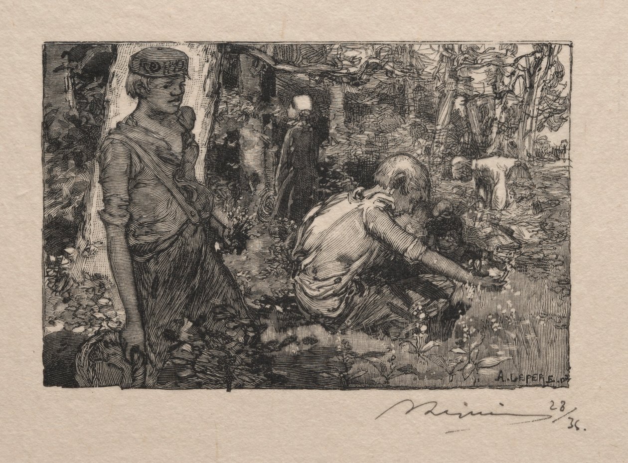 Zbieranie konwalii. autorstwa Auguste Louis Lepère
