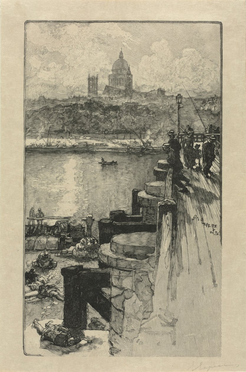 [Rybacy na molo, Paryż]. autorstwa Auguste Louis Lepère