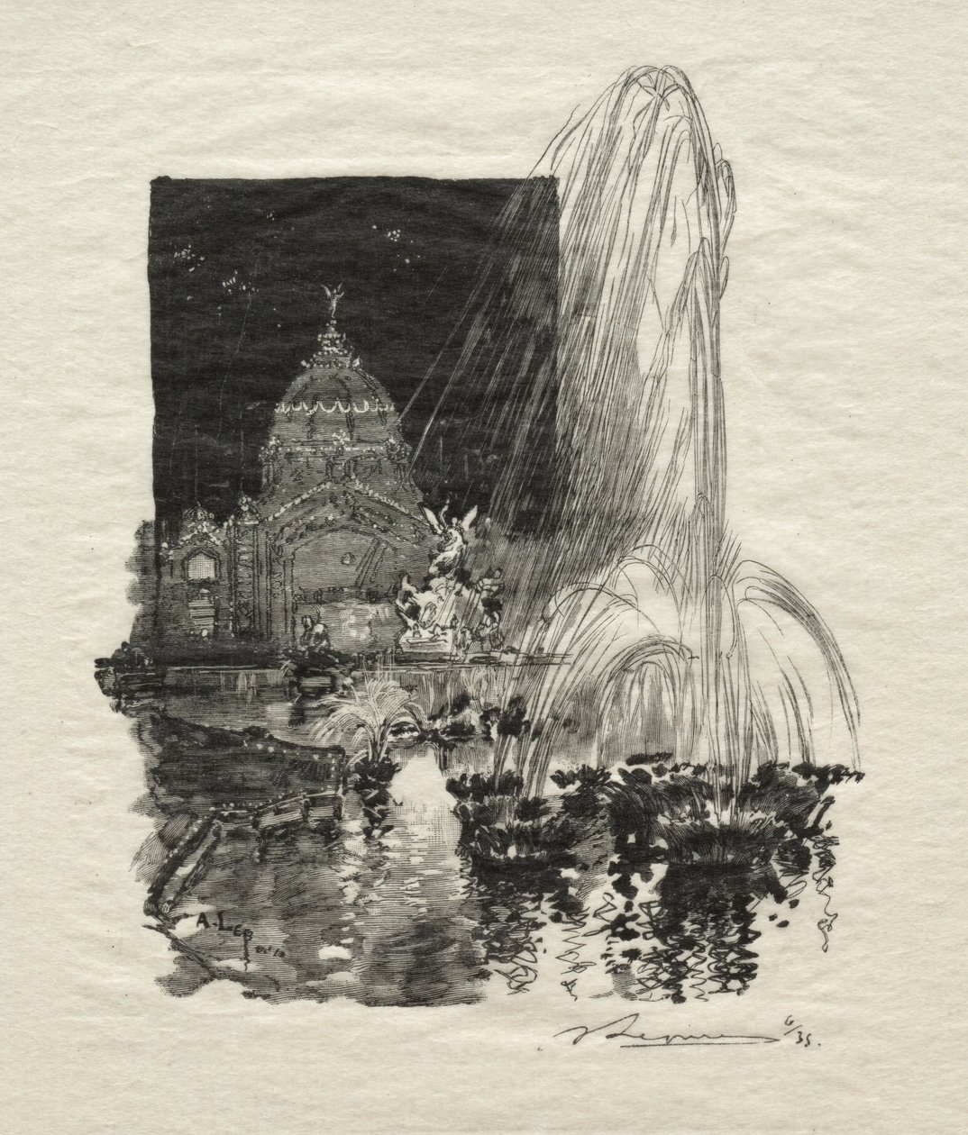Świecące fontanny. autorstwa Auguste Louis Lepère
