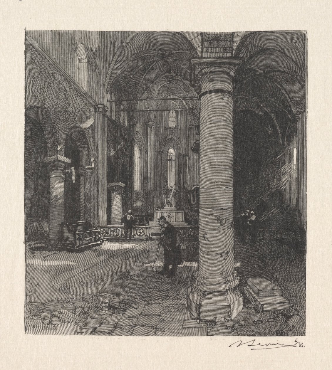 Wnętrze lEglise. autorstwa Auguste Louis Lepère