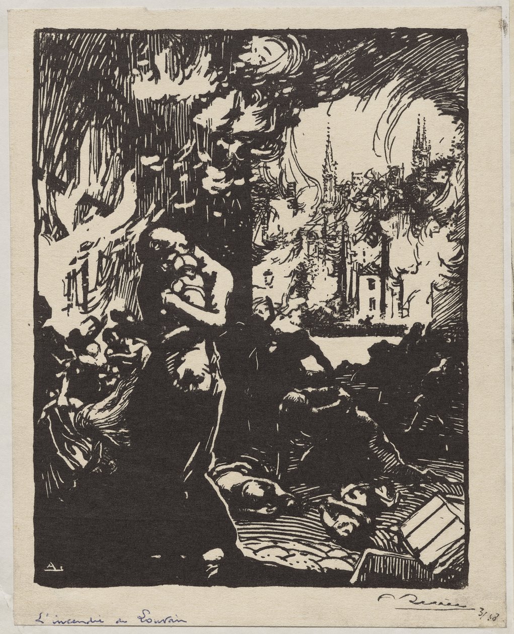 Ogień Louvain autorstwa Auguste Louis Lepère