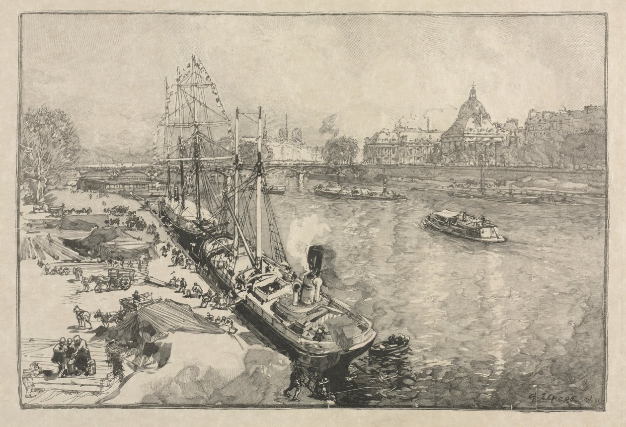[Duży parowiec w Doku, Paryż]. autorstwa Auguste Louis Lepère