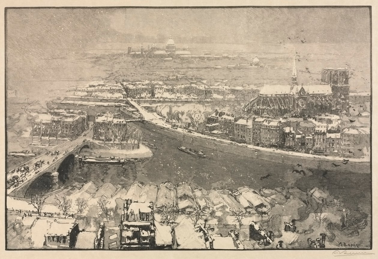 Paryż pod śniegiem, 1890. autorstwa Auguste Louis Lepère