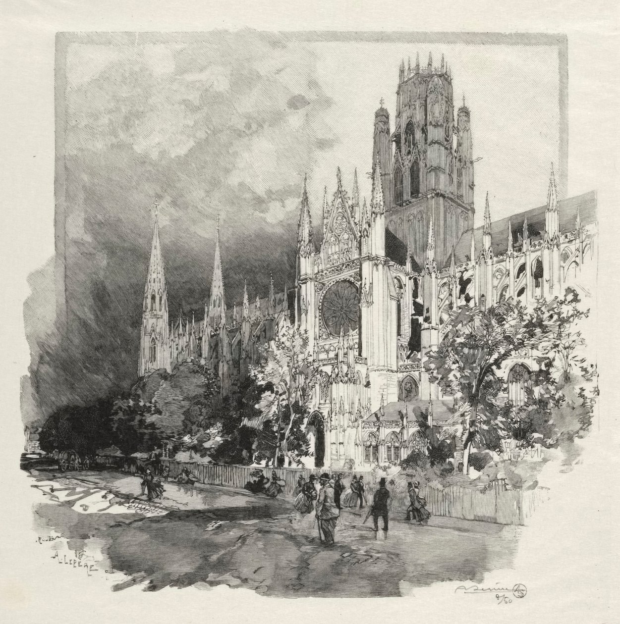 Ilustrowany Rouen: Kościół Saint Ouen, 1896. autorstwa Auguste Louis Lepère