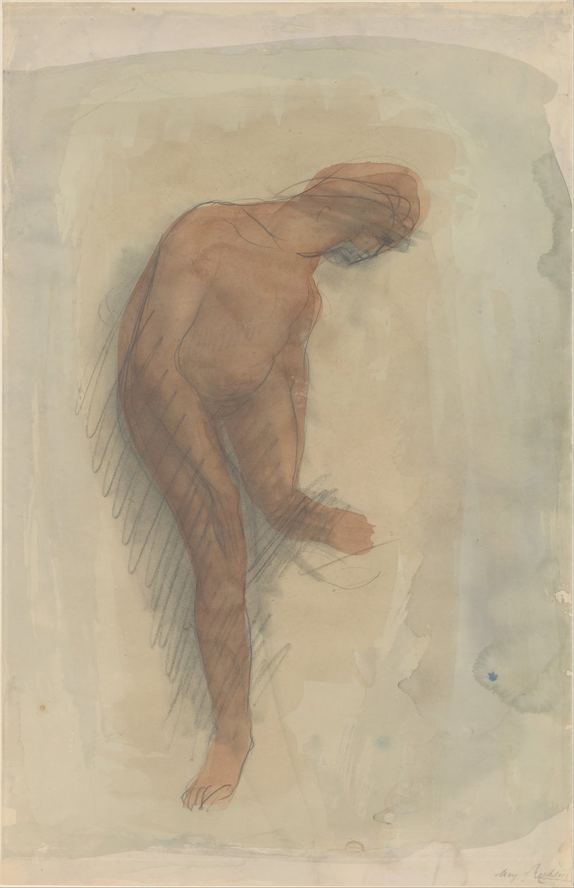 Naga postać kobieca trzymająca lewą stopę, 1900-1912. autorstwa Auguste Rodin